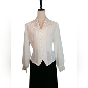 Vintage Gold Swirl Embroidery On Collars & Wrists Button Front